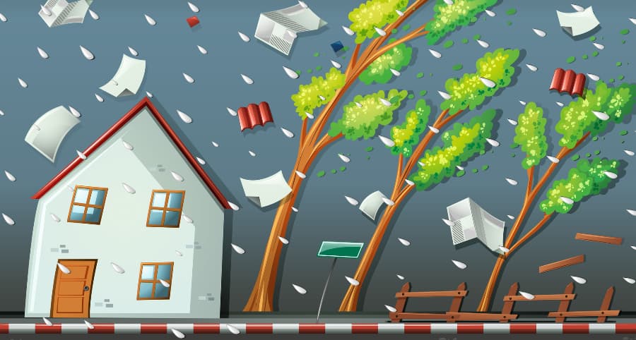 Graphic of a storm impacting a residence and surrounding environment